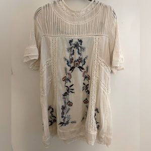 FREE PEOPLE CREAM EMBROIDERED MINI DRESS
